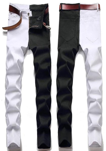 

men039s jeans male american styles fashion stitching slim twocolor white and black trend stretch trousers denim pants5150823, Blue