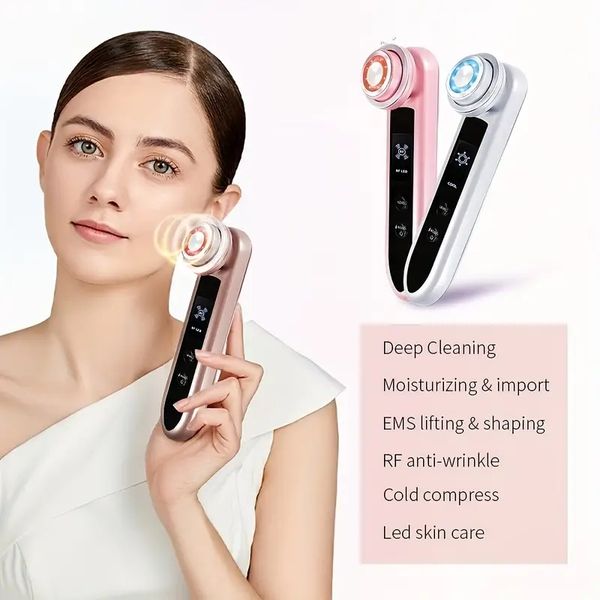 

professional blue & red pn skin care device - deep clean, heating, cold rf rejuvenation, ems lifting, and beauty enhancement