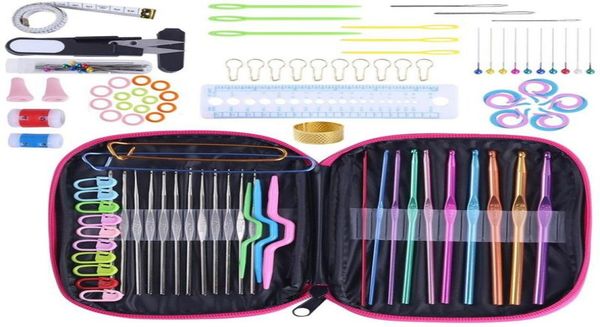 

100pcs diy aluminum crochet hook knitting needles set with case handle knit weave craft yarn stitches sewing tools notions 8725153, Black