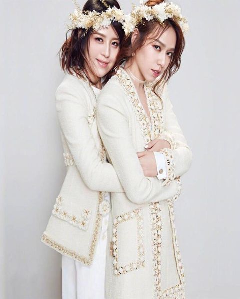 

new runway autumn woolen blend tweed jacket coat women flower beading pearls female jacket high waist ladies jackets3178248, Black