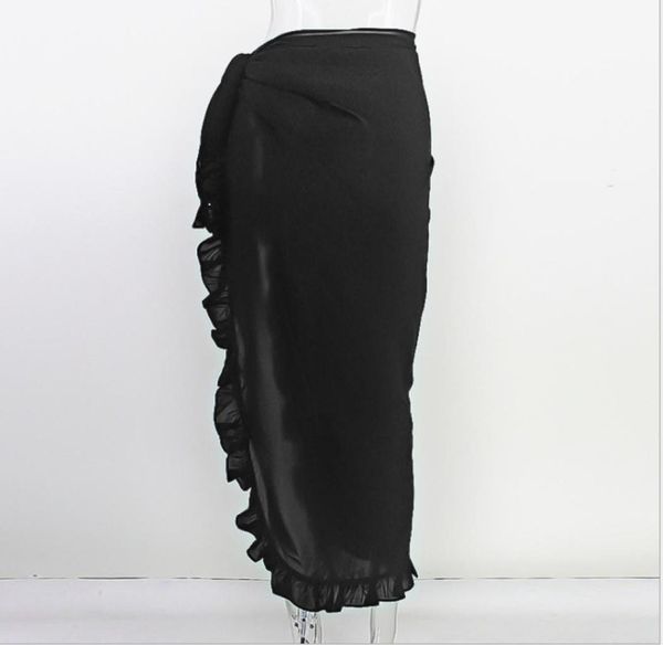 

women beach bikini cover up swim skirt short wrap sarong white black beachwear ruffles long solid beach coverups one size2395398