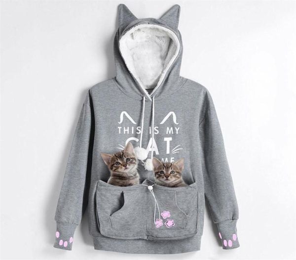 

kenancy cat lovers hoodies kangaroo dog pet paw emboridery pullovers cuddle pouch sweatshirt pocket animal ear hooded outwear cj193902961, Black