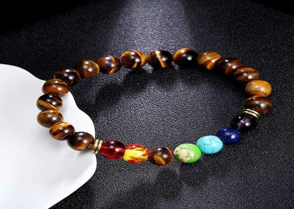 

natural stone tiger eye 7 chakra bracelets bangles yoga balance beads buddha prayer elastic bracelet men women jewelry gift6530427, Black