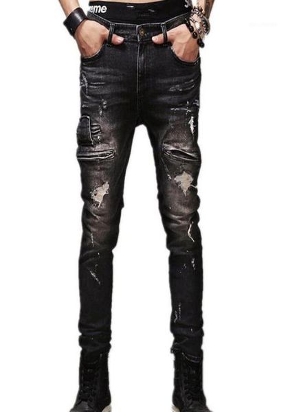 

jeans male new fashion robins hole jeans pants men trousers straight pants designer 376080, Blue