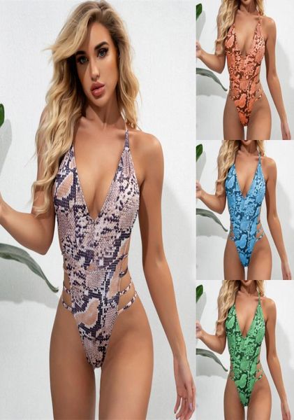 

2022022313 snake skin monokini women swimwear one piece swimsuit female high cut deep v bather bathing suit swim lady8396048, White;black