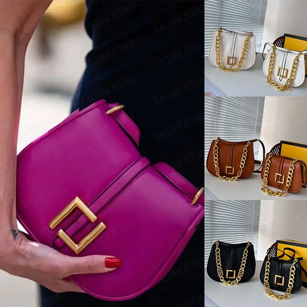 

Designer Bag Womens Fancy Saddle Shoulder Bags New Fashion Handbags Luxury Girls Totes Genuine Leather Chain Clutch Purses Classic with Box, Small fuchsia