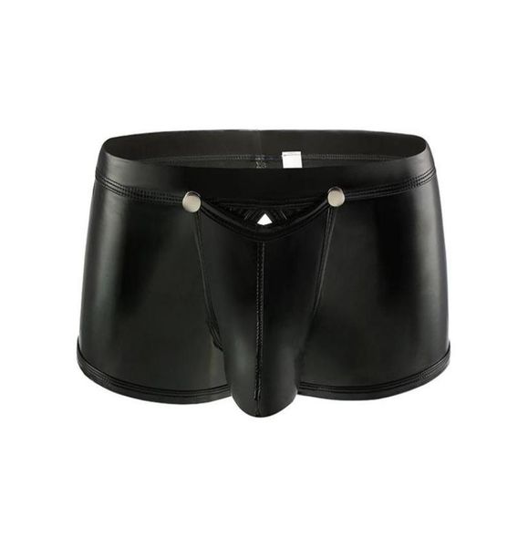 

leather button open crotch mens boxer shorts jock strap bulatex boxershorts bugle pouch underwear gay panties 2xl underpants8022087, Black;white