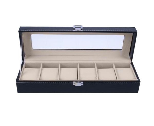 

2018 6 slots wrist watch display box jewelry storage organizer with cover watch case jewelry display box3863060, Black;blue