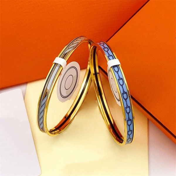 

designer h letter gold plated bangle painted enamel bracelet luxury brand bangles for women men bracelets accessories party wedding valentin, Black