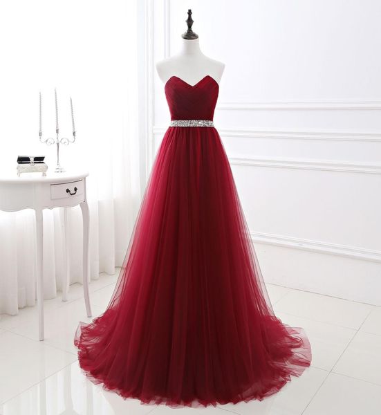 

women evening dress formal tulle dresses wine red sweetheart neckline sequin beaded prom graduation party dress5183211, Black;red