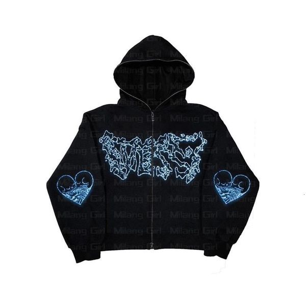 

men's hoodies sweatshirts zip hoodie men vintage goth heart letter graphics long sleeve sweatshirt oversized y2k clothes hoodie fashion, Black