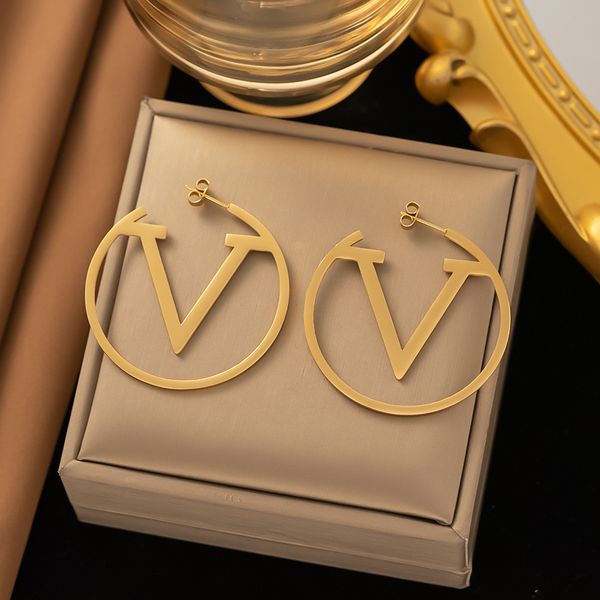 

luxury design letter v hoop earring gold stainless steel jewelry for women gift, Golden;silver