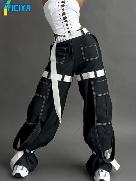 

women s pants s yiciya y2k women cargo streetwear high waist pants 90s vintage clothes more than a pocket trousers wide leg baggy 230821, Black;white
