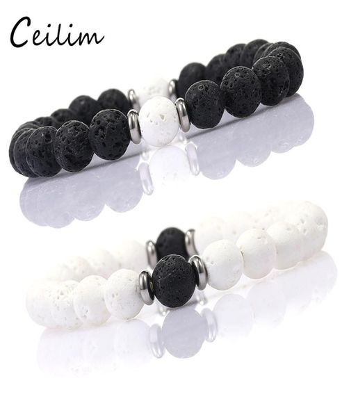 

fashion 8mm lava stone beaded bracelets energy healing balance black white beads bracelet for women men adjustable elastic yoga je5091290