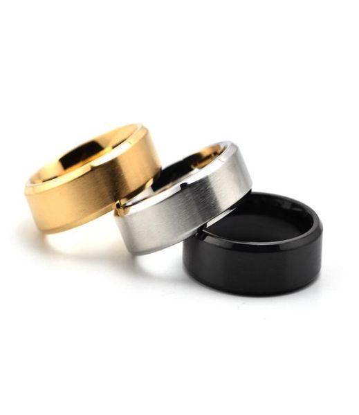 

whole 100pcslot men039s women039s band stainless steel rings silver gold black 8mm fashion jewelry ring party favor5797243