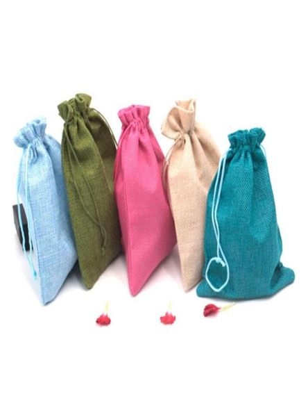 

handmade linen 13x18cm jute bag custom logo print pouch whole 25pcslot drawstring bags for wedding party gifts58100364401124, Pink;blue