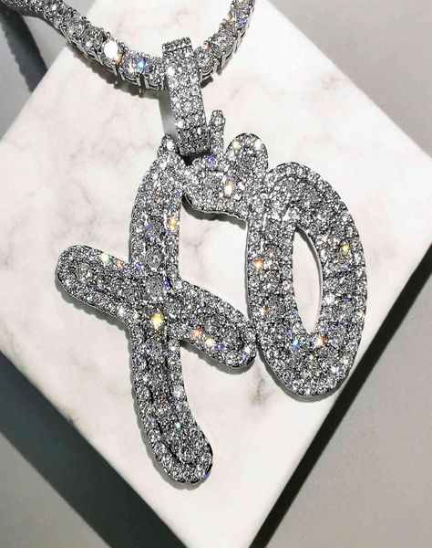 

bling letters pendant necklace aaa zircon heart xo celebrity style mens necklace fashion rap hip hop jewelry 2103237586024, Silver