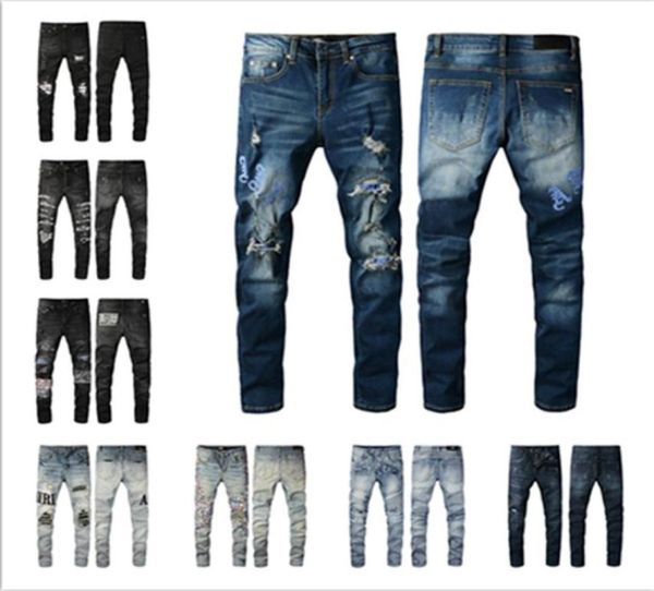 

mens designer jeans distressed ripped biker slim fit bikers motorcycle denim for men s fashion mans black pants pour 9581293, Blue