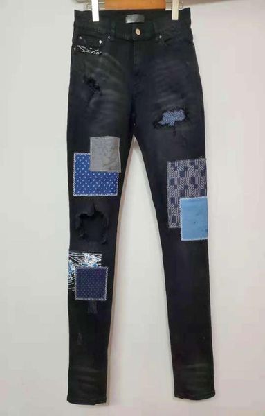 

arrival am mens designer jeans fashion denim high street elastic patchwork ancient quality spliced ripped biker pant us size5219494, Blue