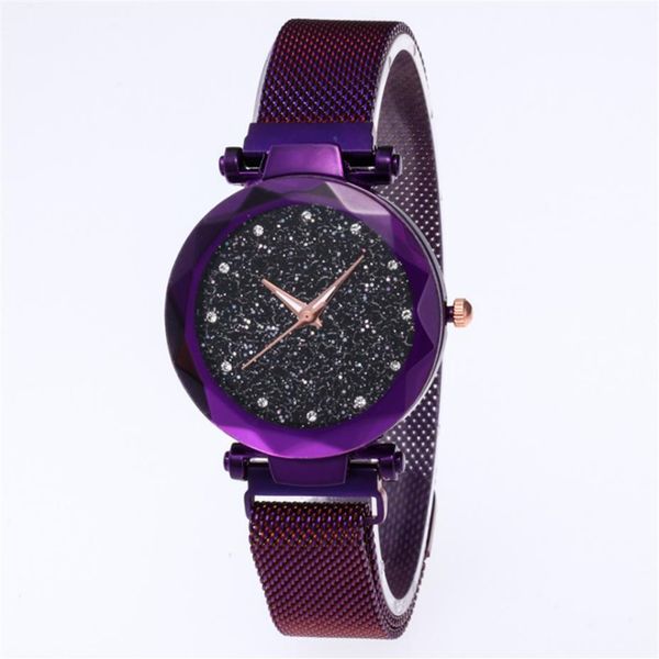 

diamond starry sky dial watch beautiful purple quartz womens watch ladies watches fashion woman casual wristwatches2272, Slivery;brown
