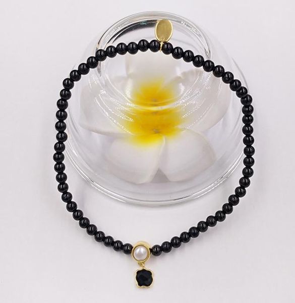 

glory bracelet in onyx and gold vermeil with pearl authentic 925 sterling silver bracelets fits european bear jewelry style gift a6524128, Golden;silver