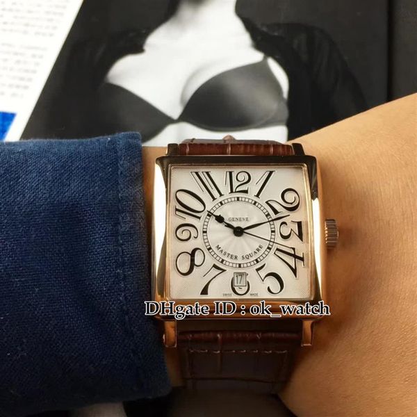 

new master square rose gold case 6000 h sc dt v automatic mens watch 40mm white dial brown leather strap gents soprt watches223v, Slivery;brown