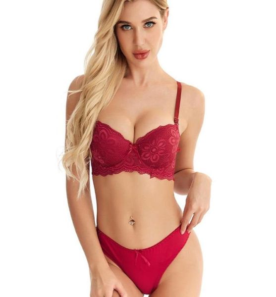 

bras sets lace braampbeiefs set for women adjusted straps push up underwear suit print underwire bra2644717, Red;black