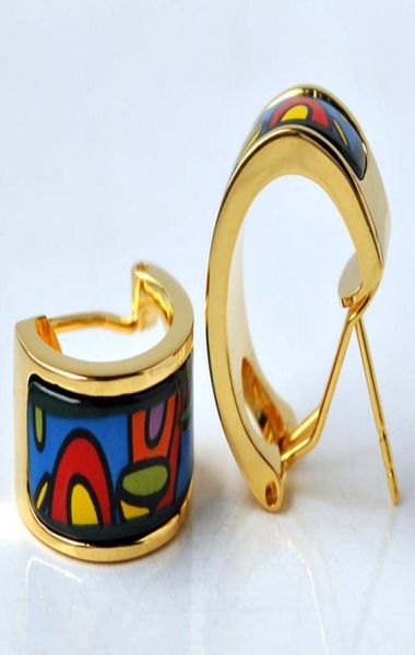 

hundertwasser village series hoop earring 18k goldplated enamel earrings for woman hoop earrings38248657604672, Golden;silver