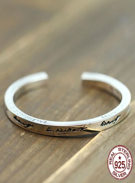 

100 s925 sterling silver bracelet personality simple fashion style domineering opening styling to send a gift jewelry bangles8487366, Black
