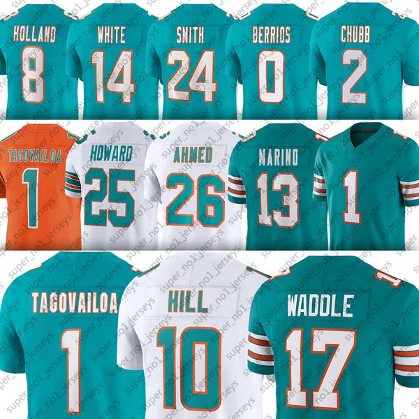 

tua tagovailoa jersey dolphines football jalen ramsey de'von achane jaylen waddle tyreek hill jeff wilson jr braxton berrios salvon ahm, Black;red