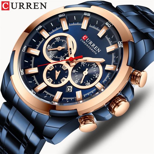 

curren fashion casual stainless steel watches men's quartz wristwatch chronograph sports watch luminous pointers clock male230t, Slivery;brown