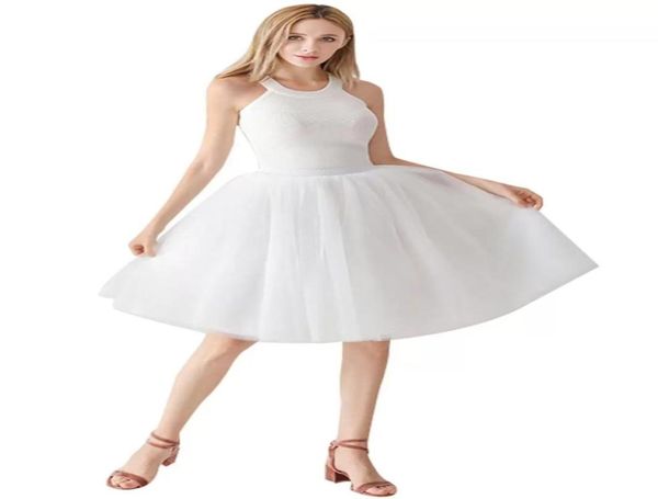 

double layers solid color short skirt tulle petticoats elastic waistband a line underskirt crinolines wedding dress party wear for1619601, White