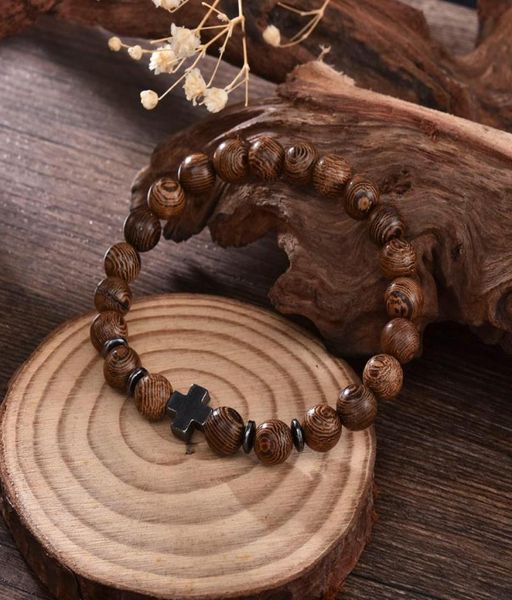

beaded strands vintage cross bracelet women men hematite wooden bracelets stretchy beads party yaga jewelry gift8481431, Black