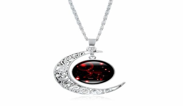 

new silver plated crescent moon shaped pendant necklaces for women gilrs vintage jewelry glass cabochon necklace xmas gifts9850360