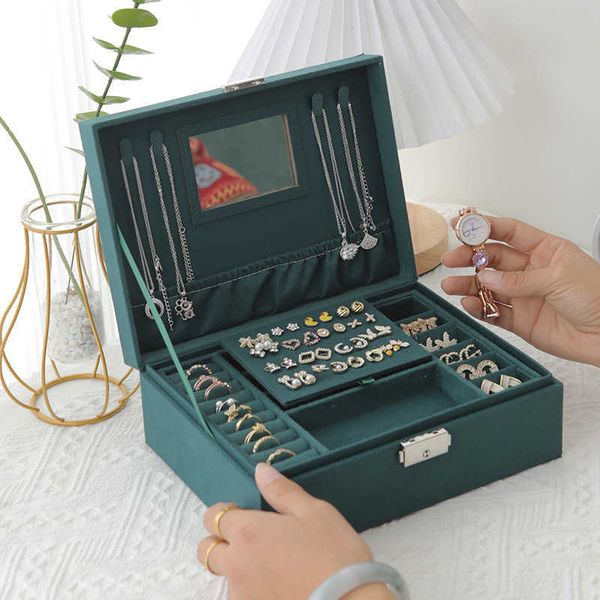 

mirrored velvet jewelry box organizer earrings rings necklace storage case with lock mirror women girls gift 230814, Black;white