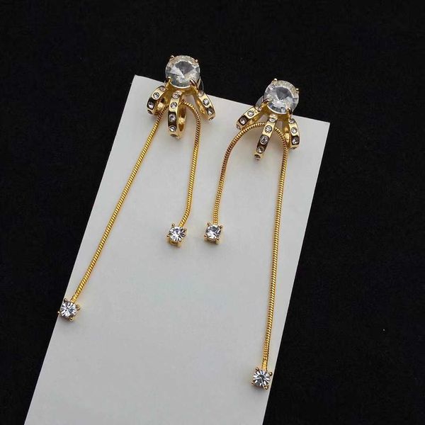 

Top designer MiuMiu Earrings Fashion Tassel Bow Knot Sweet and Cool Temperament Women's Senior Water Diamond Light Luxury Crown Long Earrings Jewelry Accessories