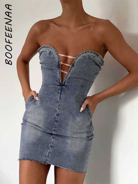 

street basic casual dresses boofeenaa fashion denim short dresses summer outfits for women clubwear deep v bodycon mini dress c85-gb29 23062, Black;gray