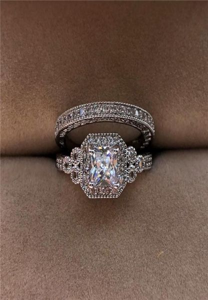 

luxury white zircon stone ring set new fashion 925 silver engagement ring vintage wedding rings for women bridal sets5833130