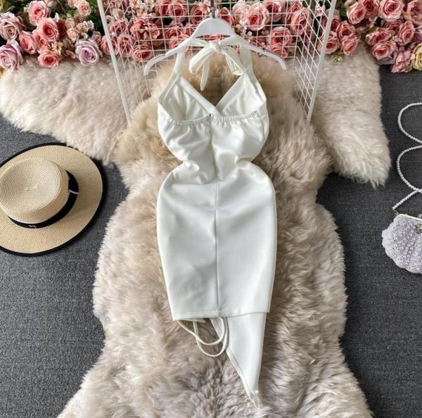 

casual dresses halter neck tube dress 2023 summer tightfitting thin irregular package hip skirt short female2654827, Black;gray