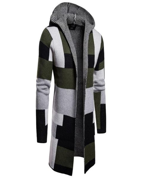 

men foreign trade stripe color matching jackets long style cardigan outerwear sweater male button drop shipfashion coats6026292, White;black