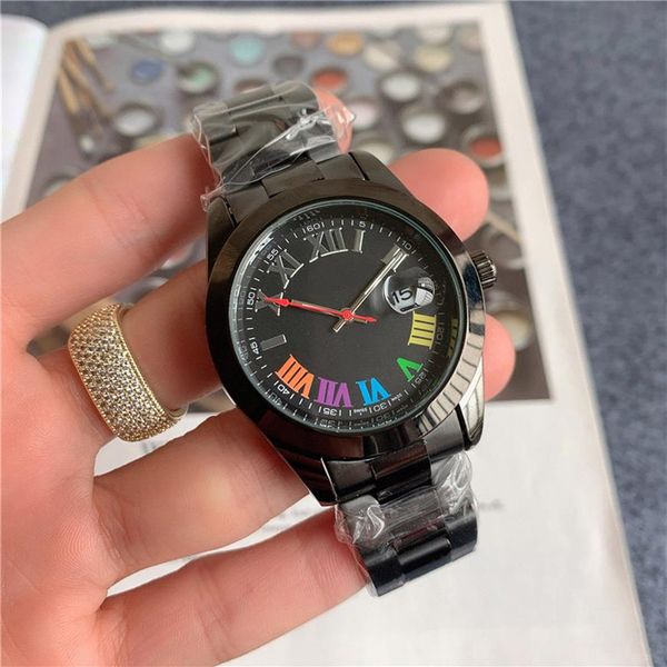 

fashion brand watches men colorful roman numerals style metal steel band quartz wrist watch x146259b, Slivery;brown