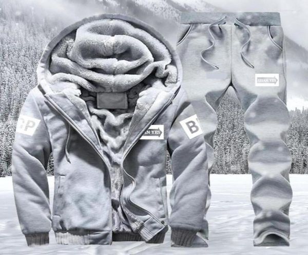 

men winter cashmere twopiece tracksuits of largesize casual sportswear suit for men loose coat1165934, Gray