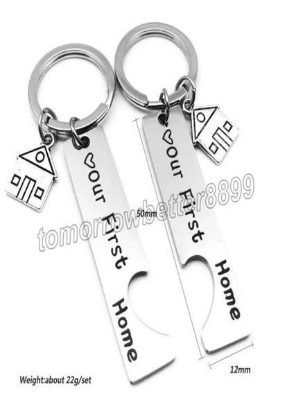 

fashion design our first home stainless steel key rings cute house accessaries pendant keyrings for couple lovers keychain jewelry7209183, Slivery;golden