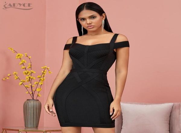 

adyce 2020 new off shoulder bodycon bandage dress women vestido v neck spaghetti strap club celebrity evening party dress1060359, Black;gray