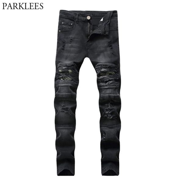 

black skinny ripped biker jeans men 2020 casual wash cotton slim fit hole destroyed jeans pants mens hip hop damage homme4771292, Blue