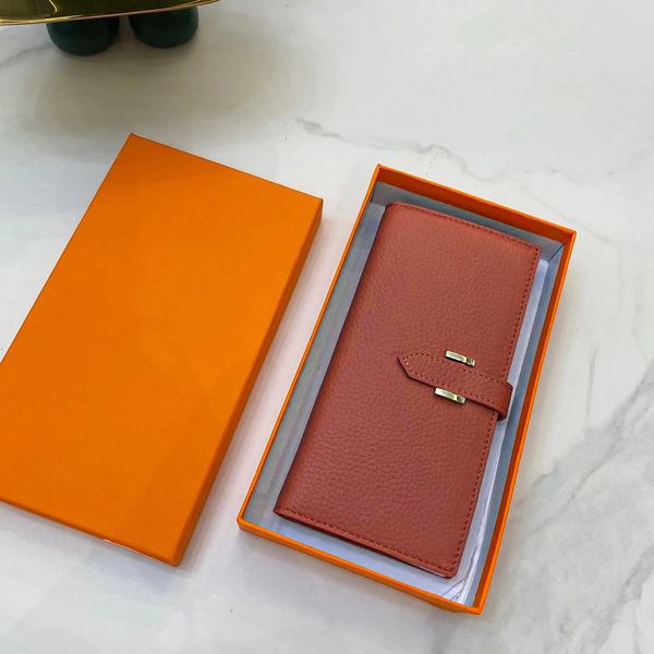 

classic designer wallet new togo lychee leather bag zipper vertical business card holder fashion gold h-button long square change handbag, Red;black