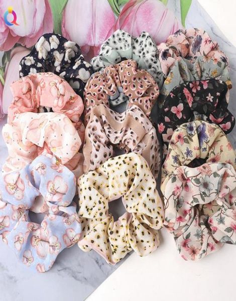 

floral scrunchies hairband woman chiffon hair ties ponytail holder summer headband girls hair accessories 19 designs dw51826334992, Slivery;white