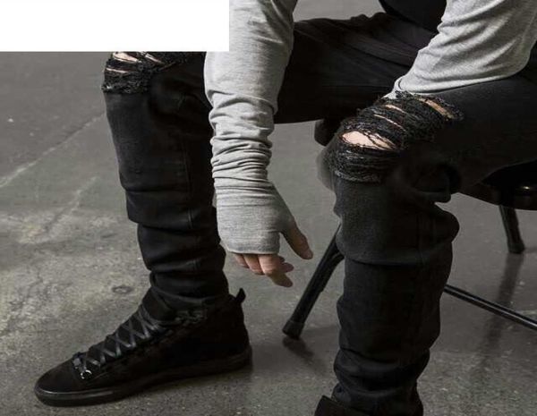

fashion mens straight slim fit biker jeans pants distressed skinny ripped destroyed denim jeans washed hiphop trousers black3021313, Blue