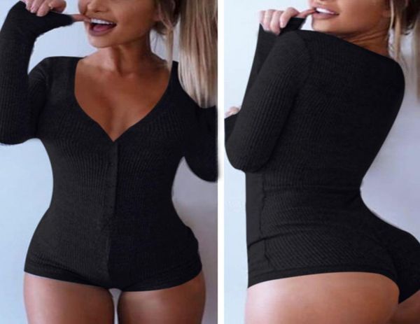 

choker high deep v neck long sleeve single breast women ribbed bodysuits playsuits rompers jumpsuits8263037, Black;white