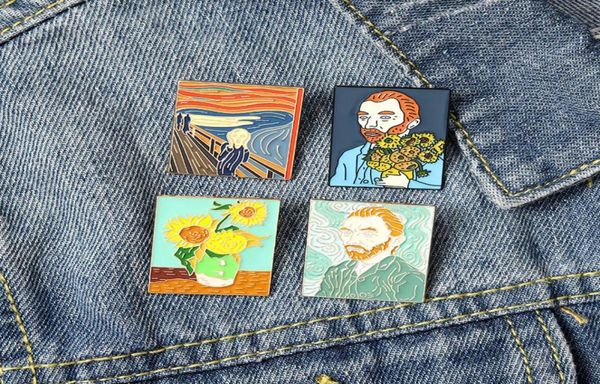

cartoon celebrity oil painting portrait enamel pin van gogh brooch backpack clothes lapel pin animal jewelry gift for friends2393538, Blue